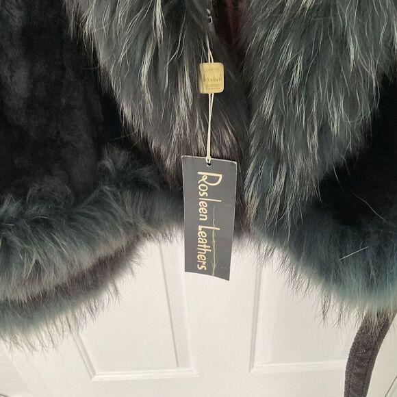 NEW Rosleen BLUE FUR COAT LEATHER BELT ACCENTS FULLY LINED ZIP SIZE 18 - Picture 6 of 15